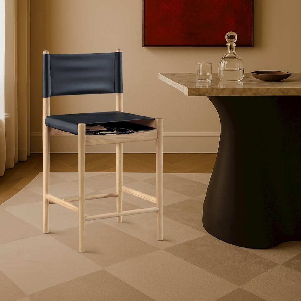 Rawlins Black Vegan Leather Upholstered Counter Stool