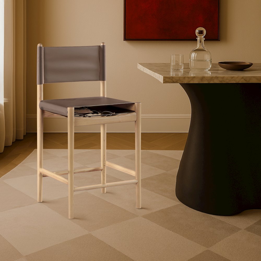 Rawlins Brown Vegan Leather Upholstered Counter Stool