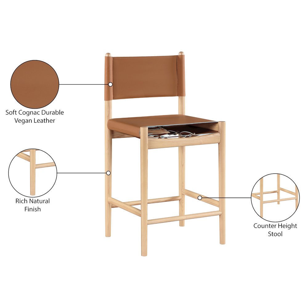 Rawlins Cognac Vegan Leather Upholstered Counter Stool