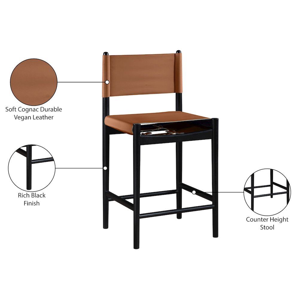Rawlins Cognac Vegan Leather Upholstered Counter Stool