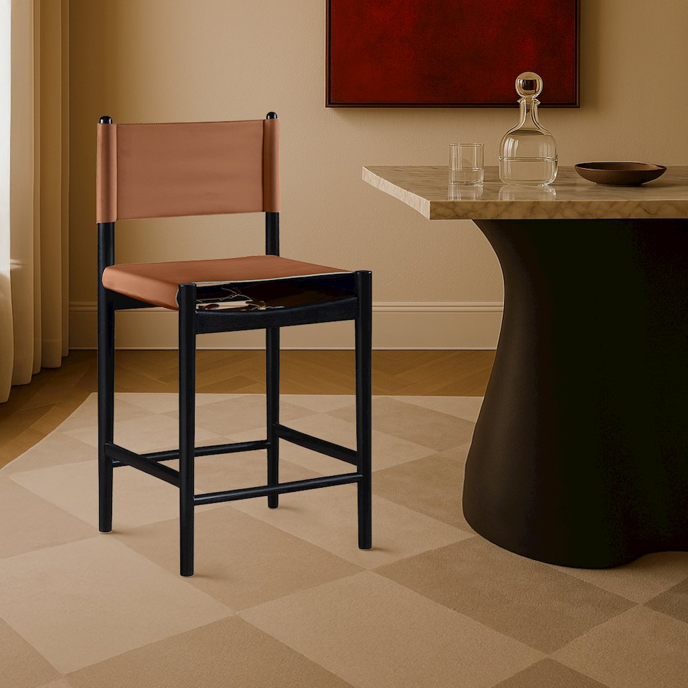 Rawlins Cognac Vegan Leather Upholstered Counter Stool