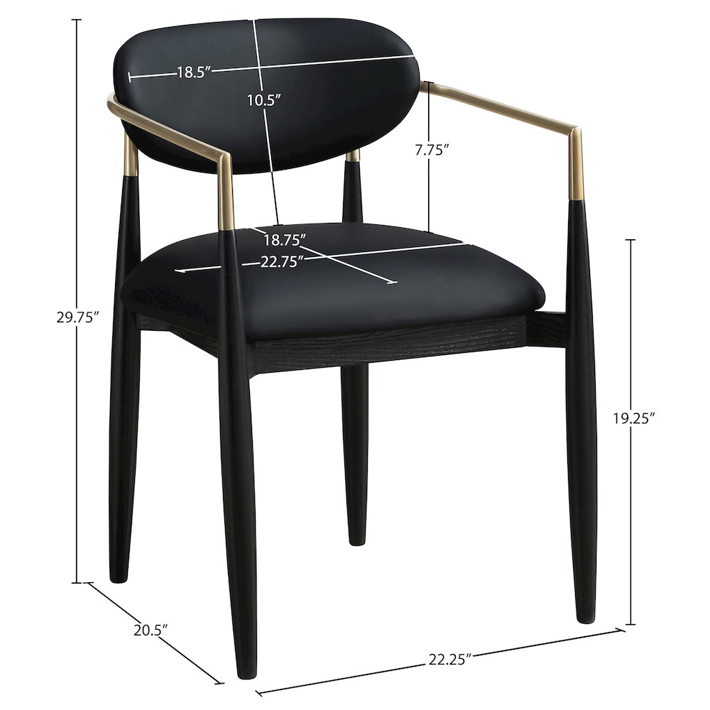 Riccio Black Vegan Leather Upholstered Dining Arm Chair, Set of 2
