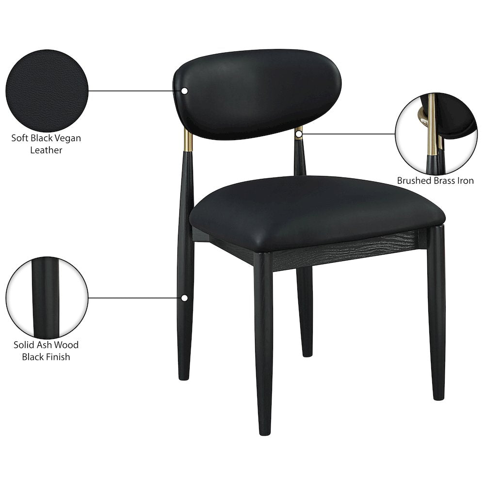 Riccio Black Vegan Leather Upholstered Dining Side Chair, Set of 2