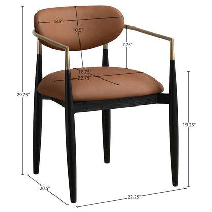 Riccio Cognac Vegan Leather Upholstered Dining Arm Chair, Set of 2