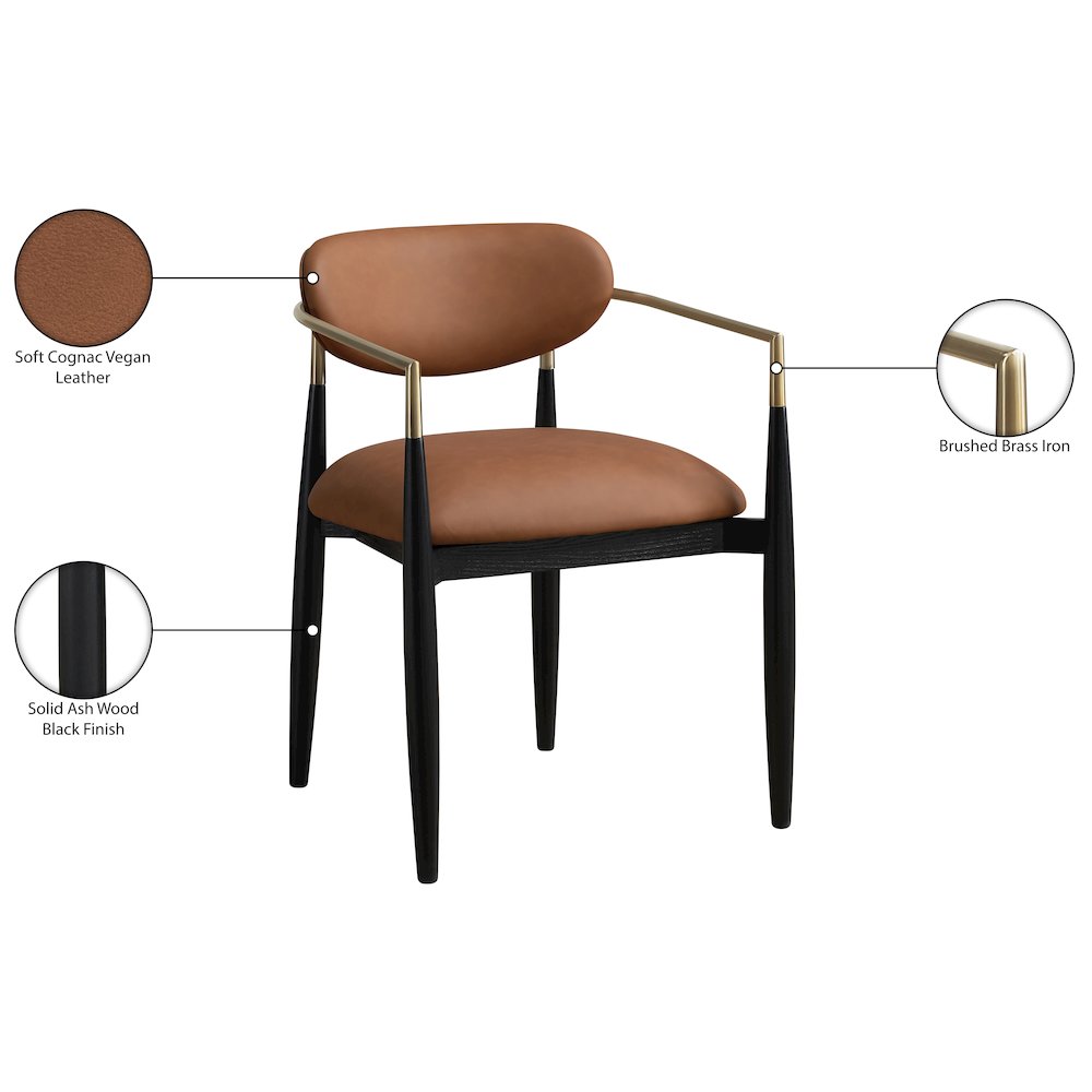 Riccio Cognac Vegan Leather Upholstered Dining Arm Chair, Set of 2