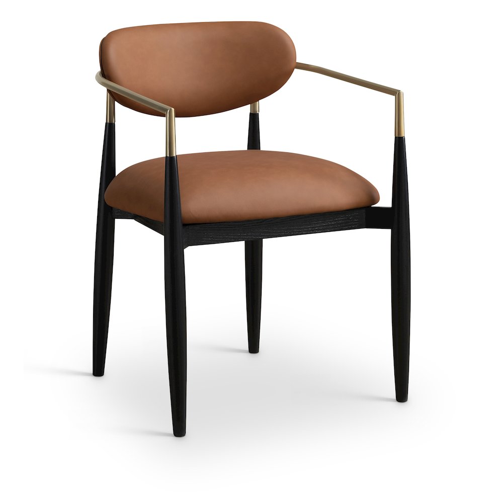 Riccio Cognac Vegan Leather Upholstered Dining Arm Chair, Set of 2