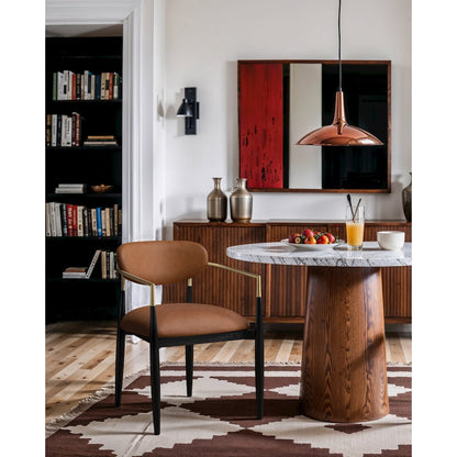 Riccio Cognac Vegan Leather Upholstered Dining Arm Chair, Set of 2