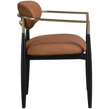 Riccio Cognac Vegan Leather Upholstered Dining Arm Chair, Set of 2