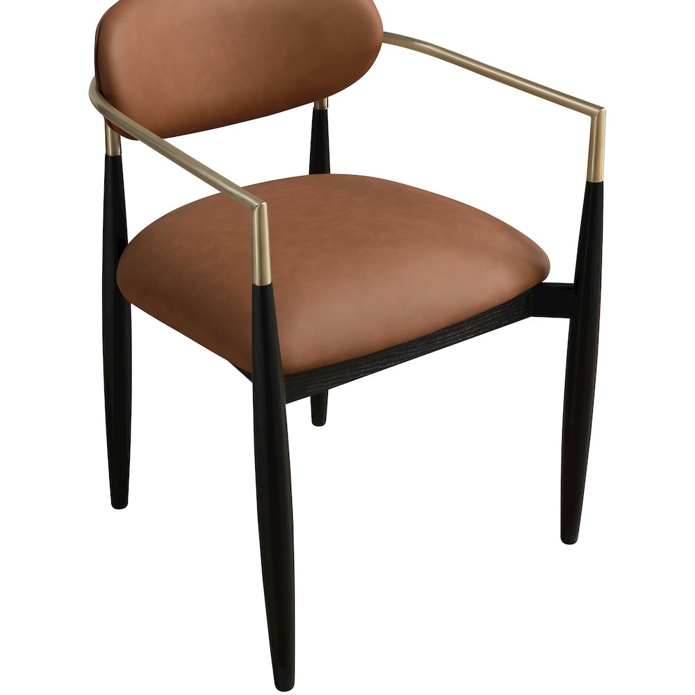 Riccio Cognac Vegan Leather Upholstered Dining Arm Chair, Set of 2