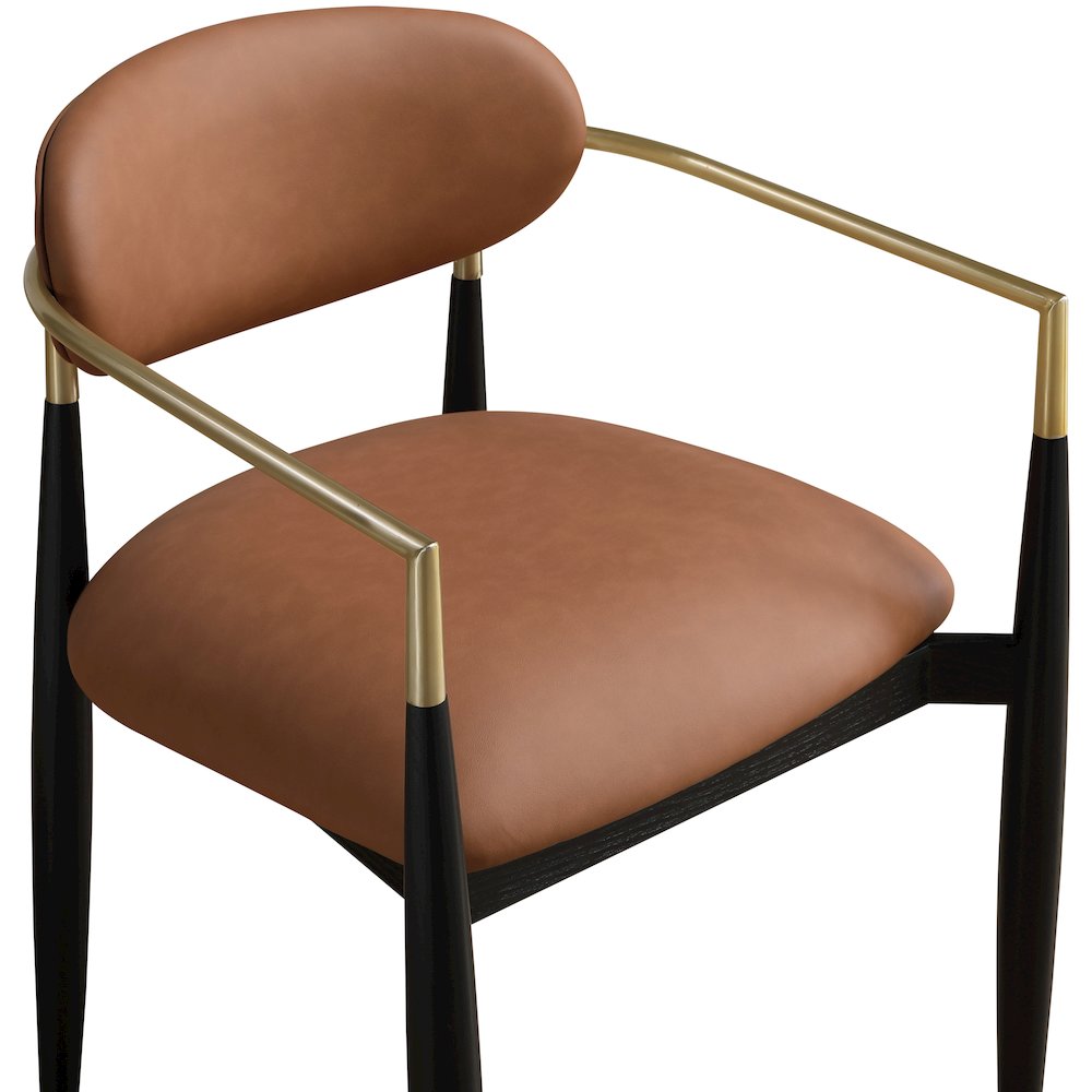 Riccio Cognac Vegan Leather Upholstered Dining Arm Chair, Set of 2