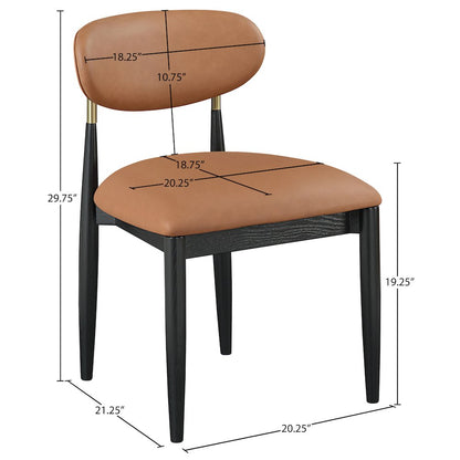 Riccio Cognac Vegan Leather Upholstered Dining Side Chair, Set of 2