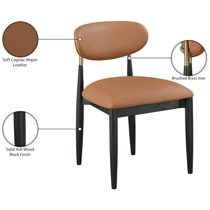 Riccio Cognac Vegan Leather Upholstered Dining Side Chair, Set of 2