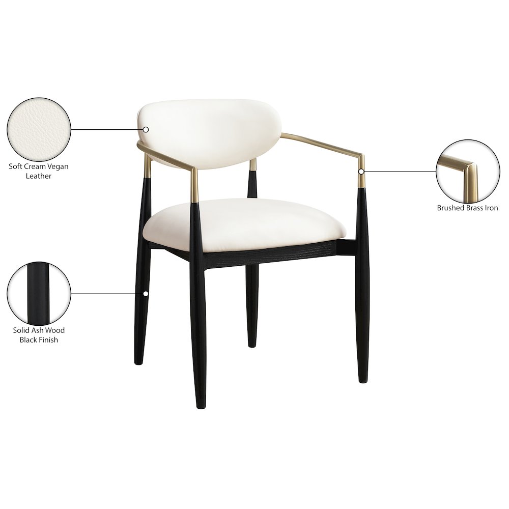 Riccio Cream Vegan Leather Upholstered Dining Arm Chair, Set of 2