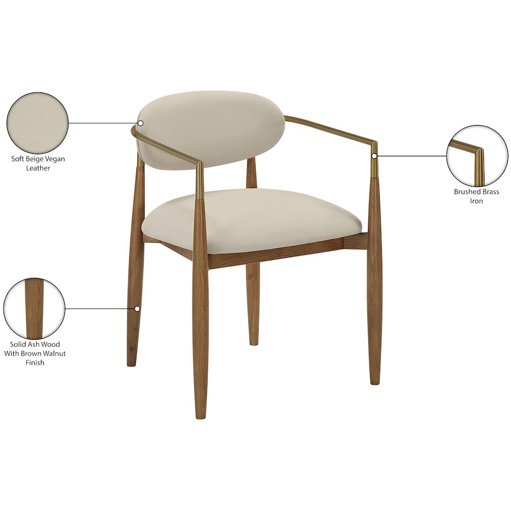 Riccio Beige Vegan Leather Upholstered Dining Arm Chair, Set of 2