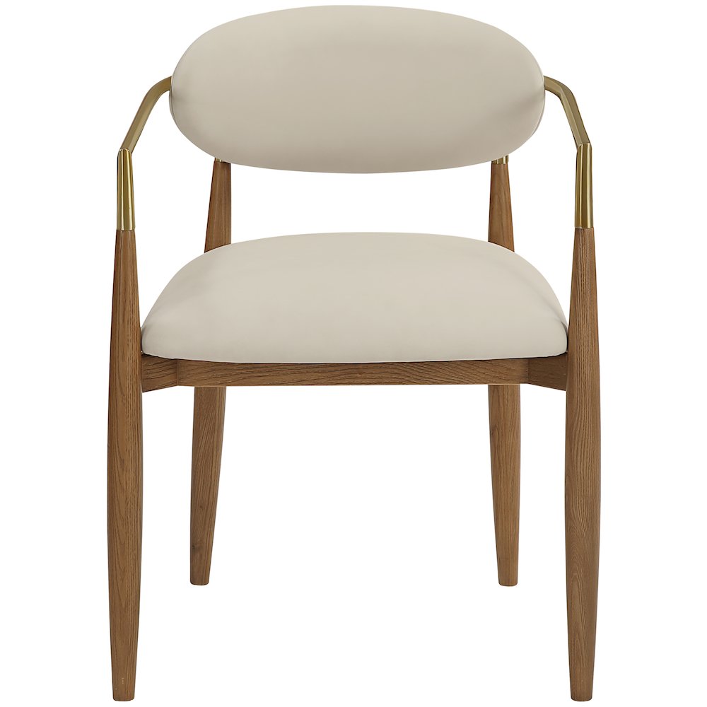 Riccio Beige Vegan Leather Upholstered Dining Arm Chair, Set of 2