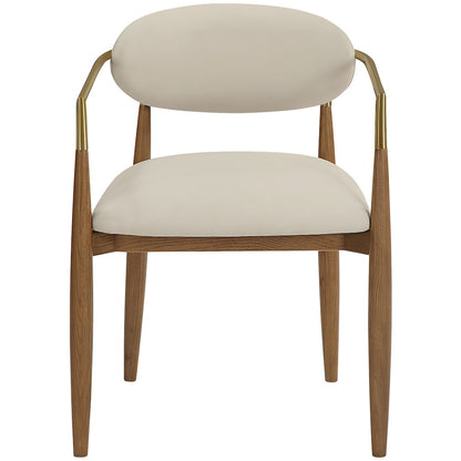 Riccio Beige Vegan Leather Upholstered Dining Arm Chair, Set of 2