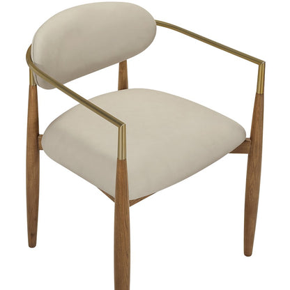 Riccio Beige Vegan Leather Upholstered Dining Arm Chair, Set of 2