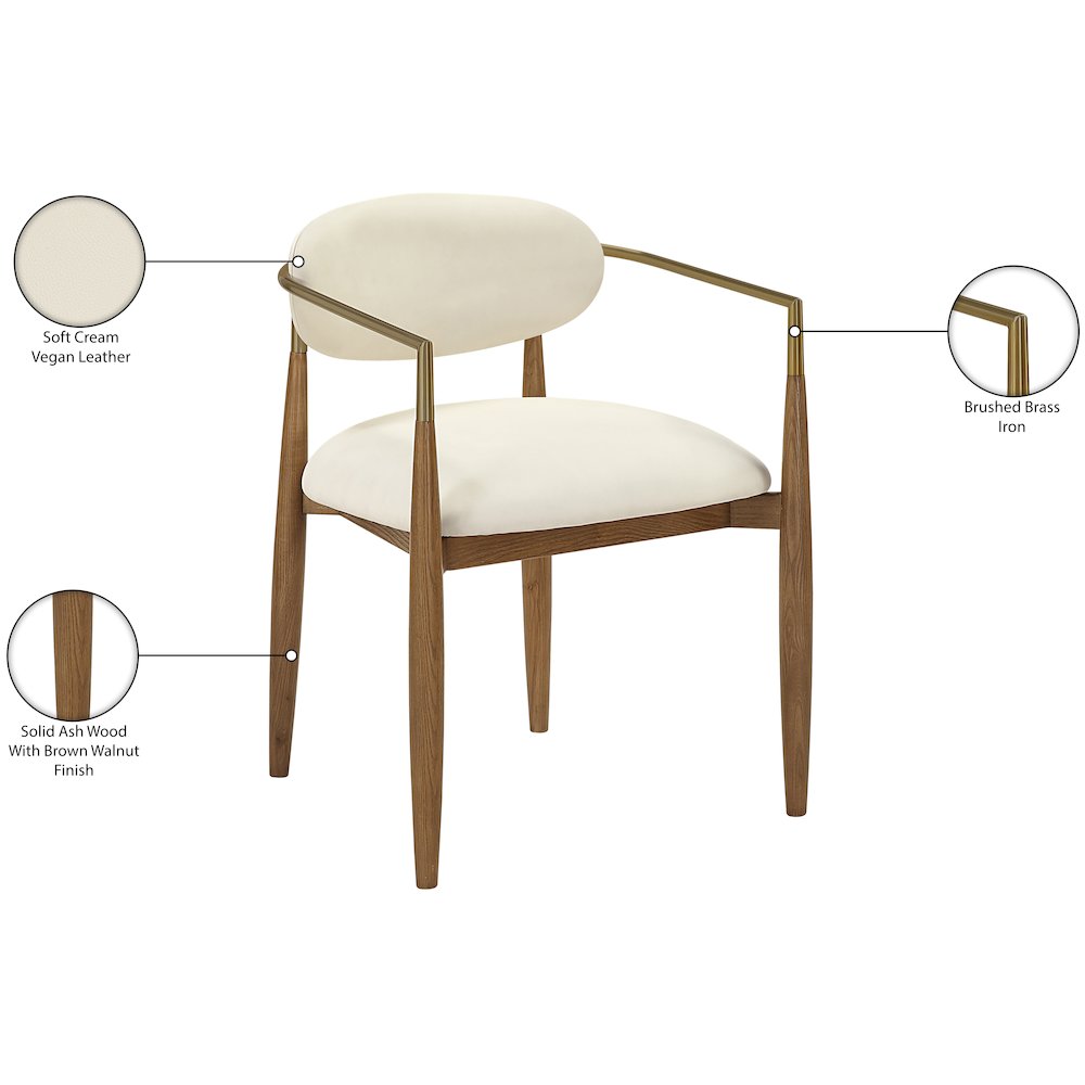 Riccio Cream Vegan Leather Upholstered Dining Arm Chair, Set of 2