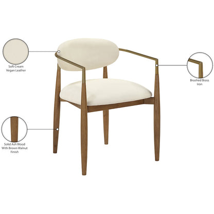 Riccio Cream Vegan Leather Upholstered Dining Arm Chair, Set of 2