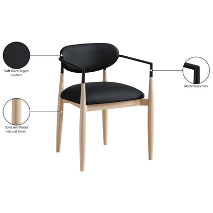 Riccio Black Vegan Leather Upholstered Dining Arm Chair, Set of 2