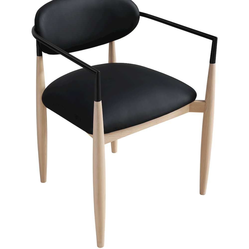 Riccio Black Vegan Leather Upholstered Dining Arm Chair, Set of 2