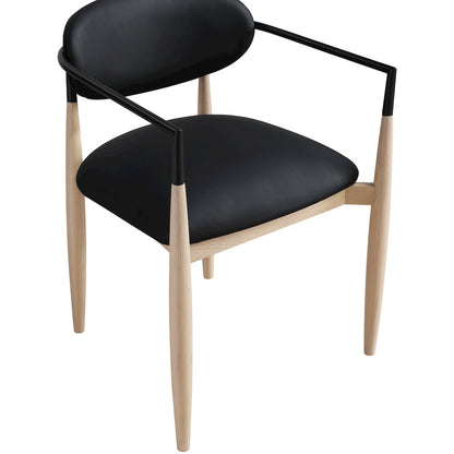 Riccio Black Vegan Leather Upholstered Dining Arm Chair, Set of 2