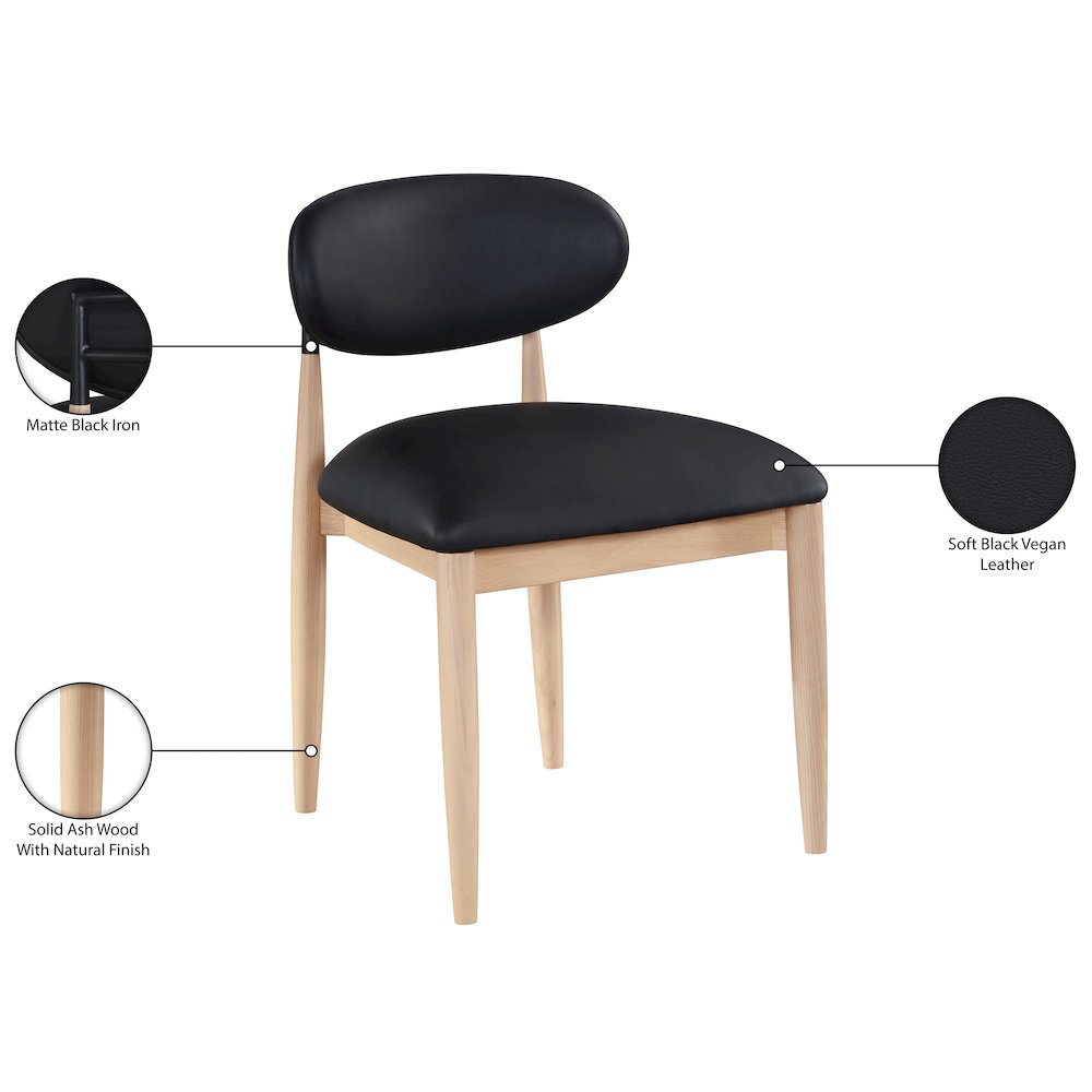 Riccio Black Vegan Leather Upholstered Dining Side Chair, Set of 2