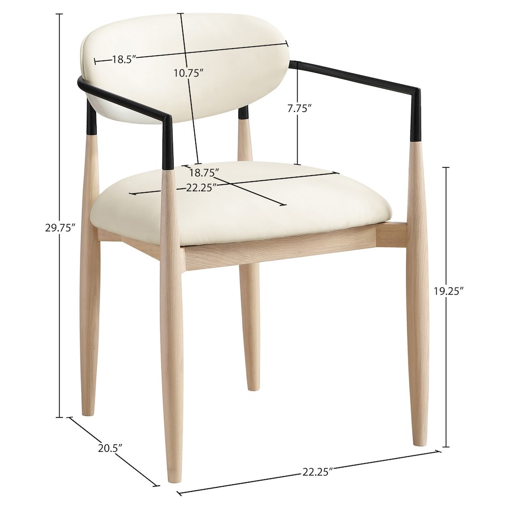 Riccio Cream Vegan Leather Upholstered Dining Arm Chair, Set of 2