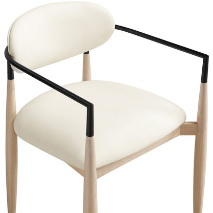 Riccio Cream Vegan Leather Upholstered Dining Arm Chair, Set of 2