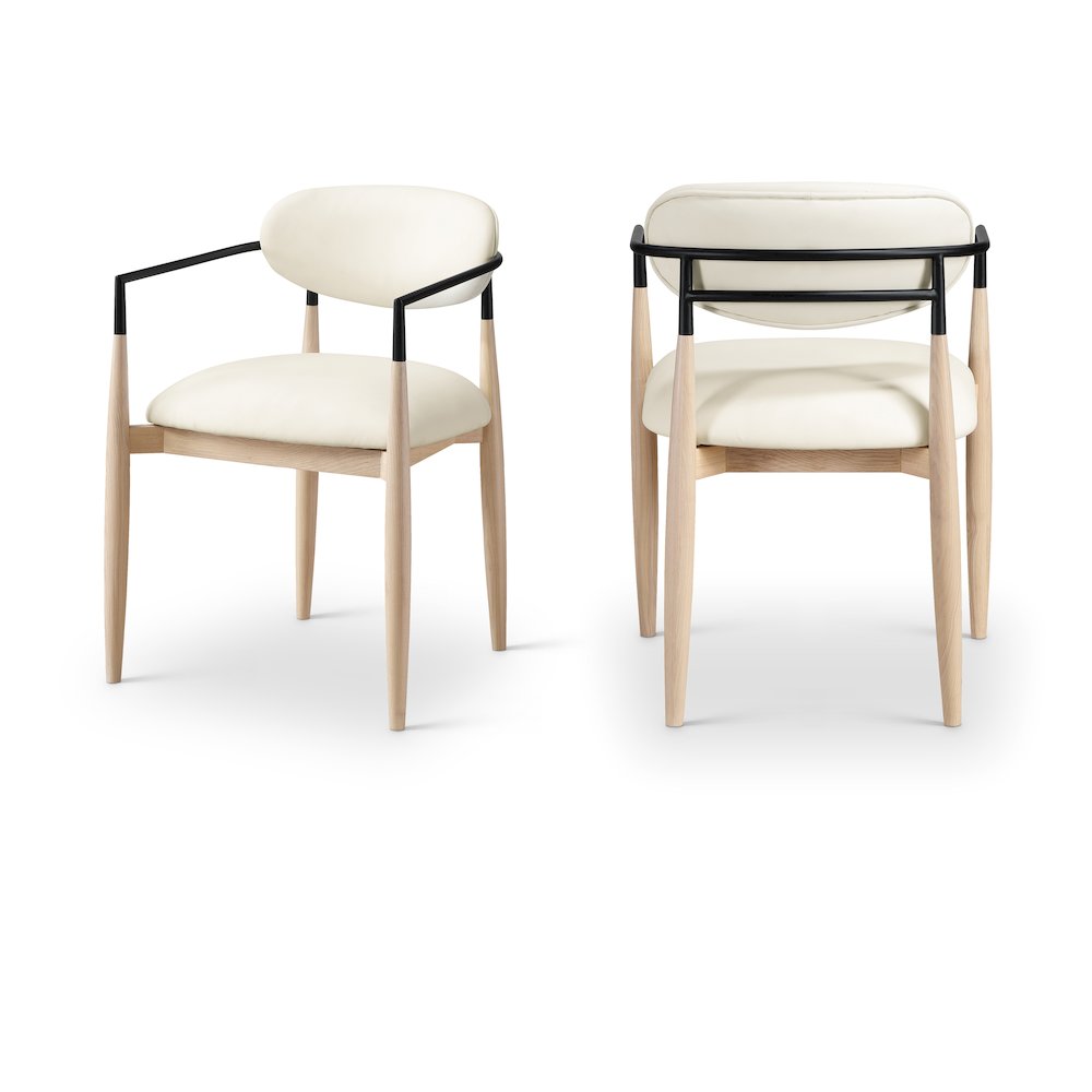 Riccio Cream Vegan Leather Upholstered Dining Arm Chair, Set of 2
