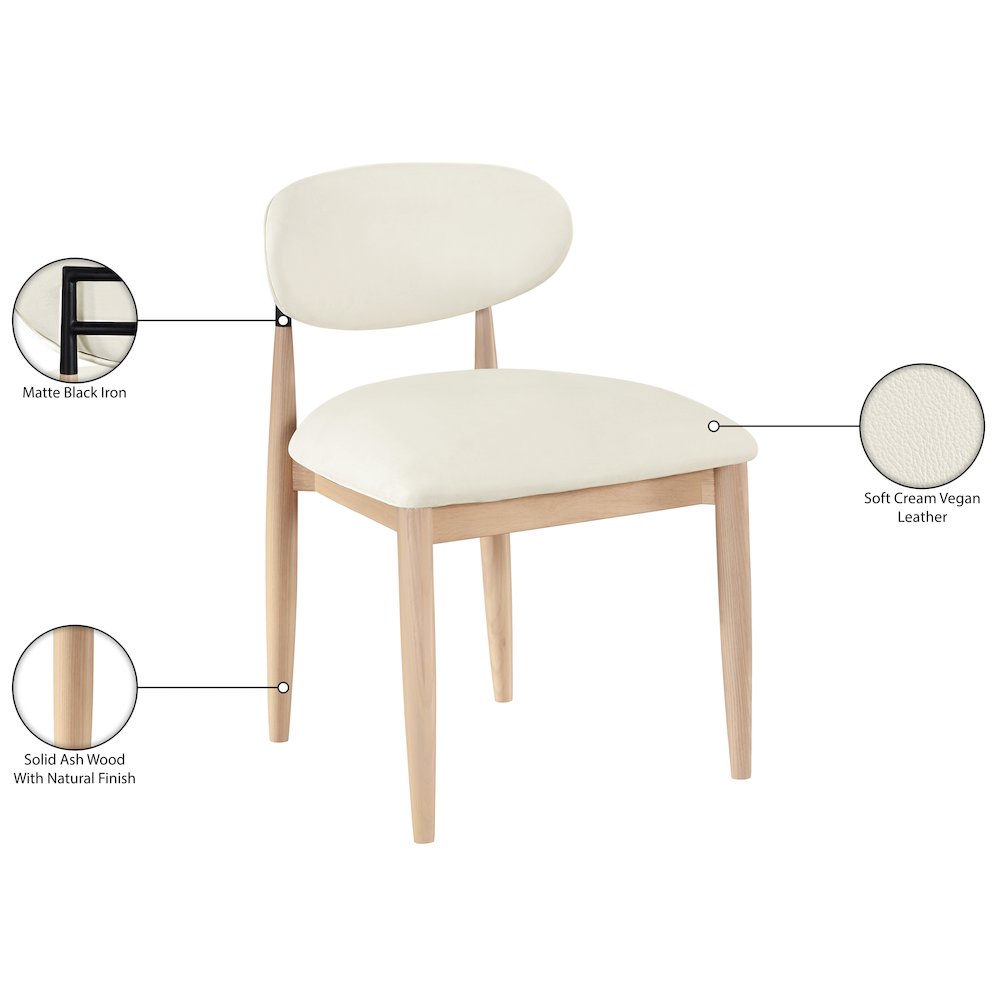 Riccio Cream Vegan Leather Upholstered Dining Side Chair, Set of 2
