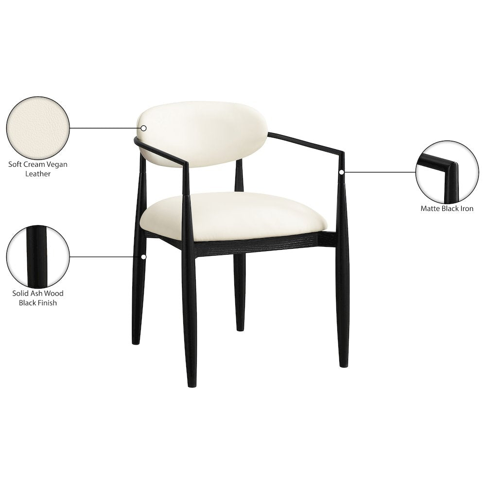 Riccio Cream Vegan Leather Upholstered Dining Arm Chair, Set of 2