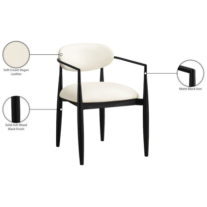 Riccio Cream Vegan Leather Upholstered Dining Arm Chair, Set of 2