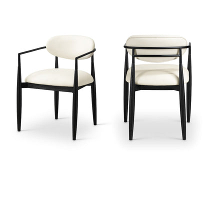 Riccio Cream Vegan Leather Upholstered Dining Arm Chair, Set of 2