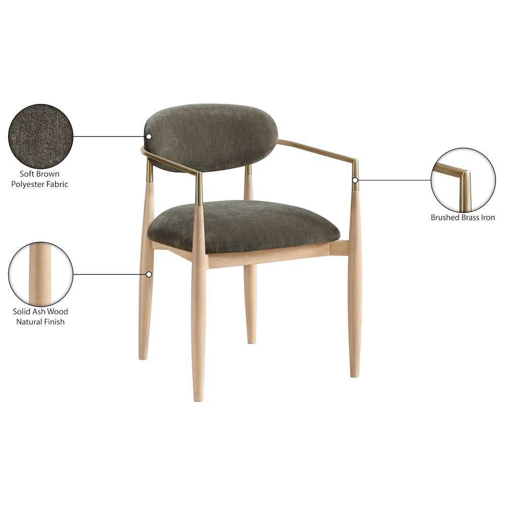 Riccio Brown Performance Fabric Upholstered Dining Arm Chair, Set of 2
