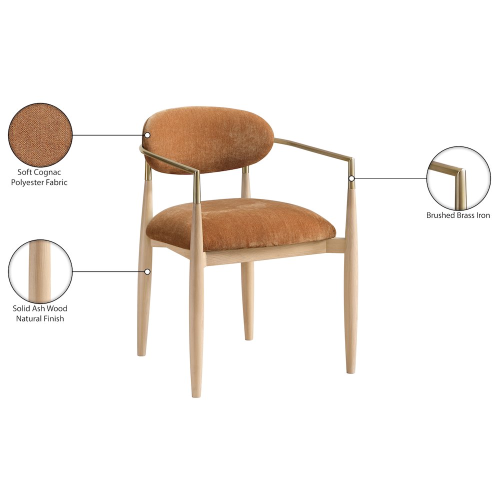 Riccio Cognac Performance Fabric Upholstered Dining Arm Chair, Set of 2