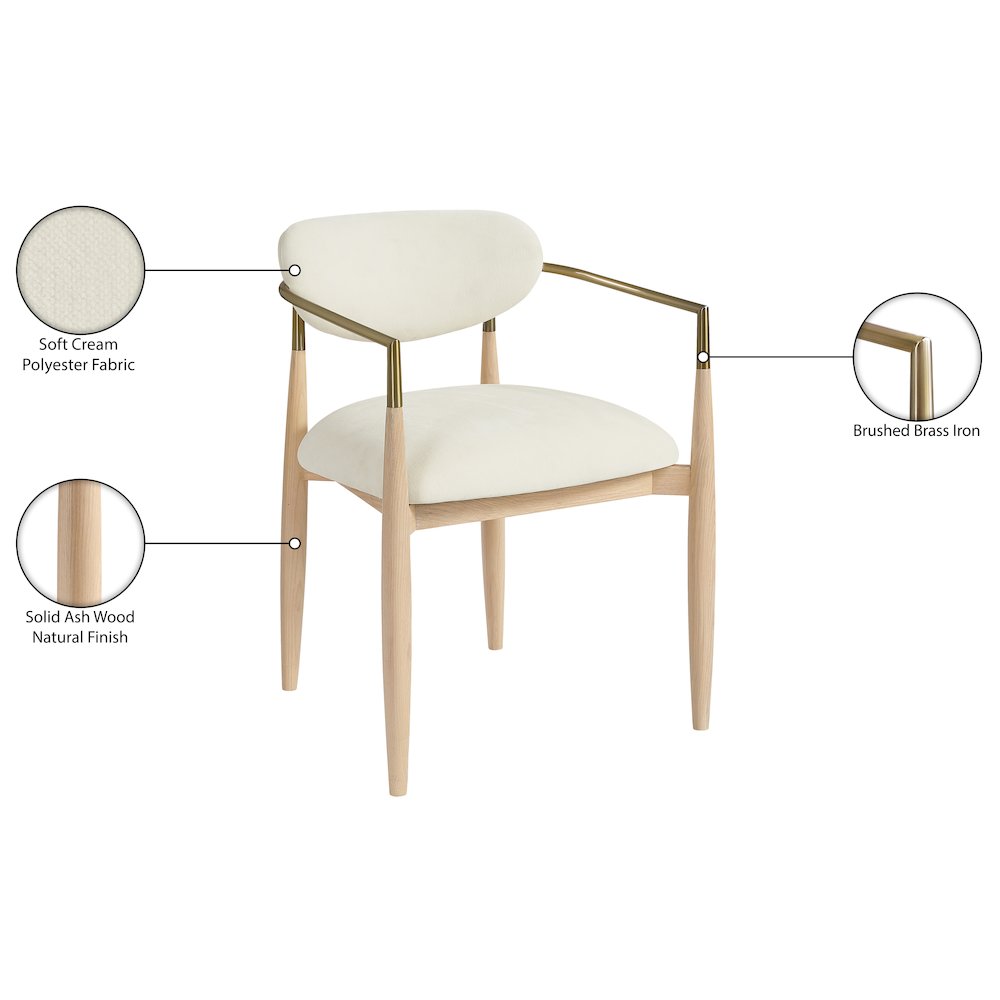 Riccio Cream Performance Fabric Upholstered Dining Arm Chair, Set of 2
