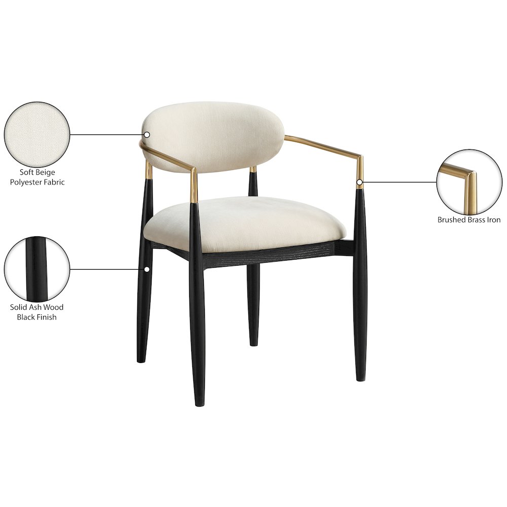 Riccio Cream Performance Fabric Upholstered Dining Arm Chair, Set of 2