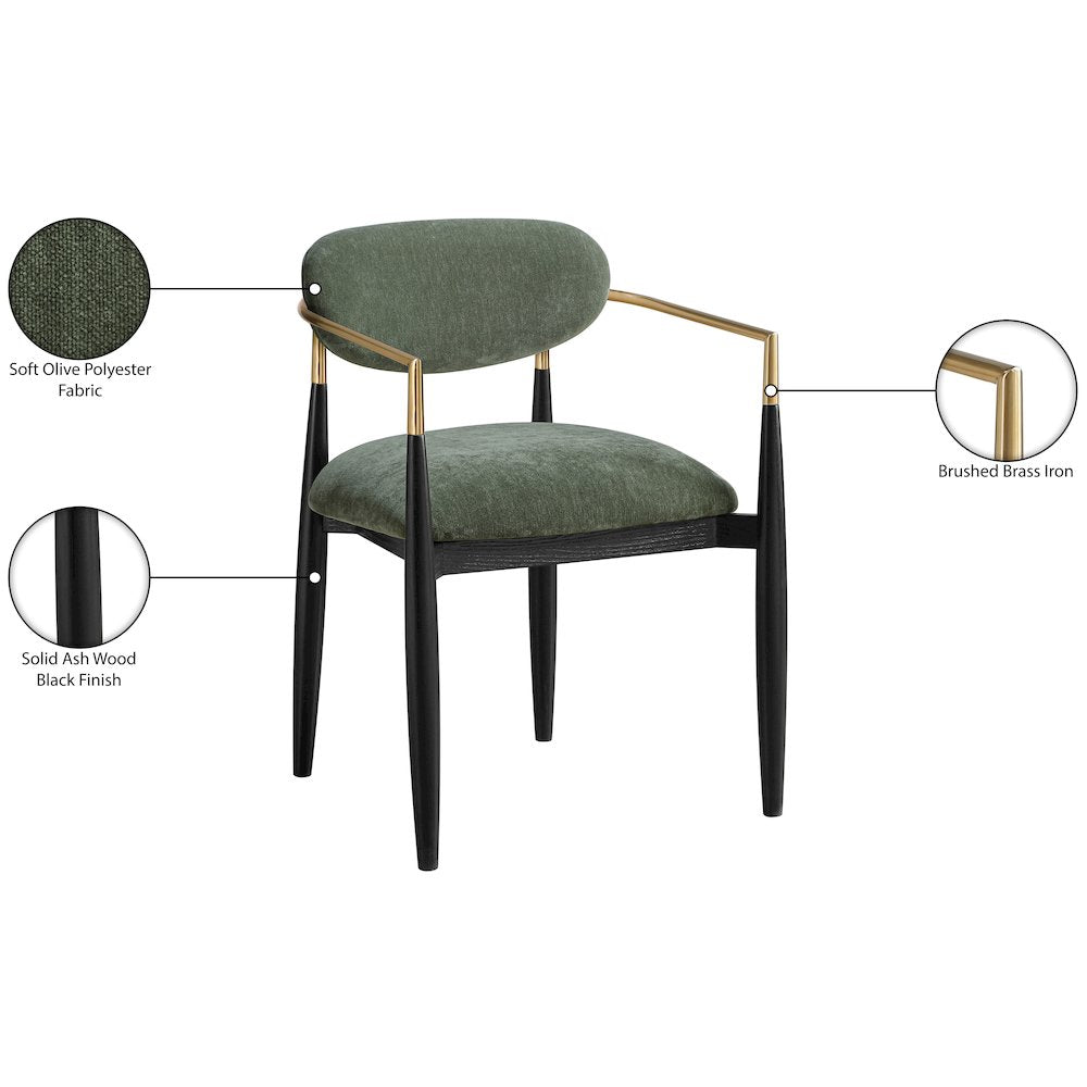 Riccio Olive Performance Fabric Upholstered Dining Arm Chair, Set of 2