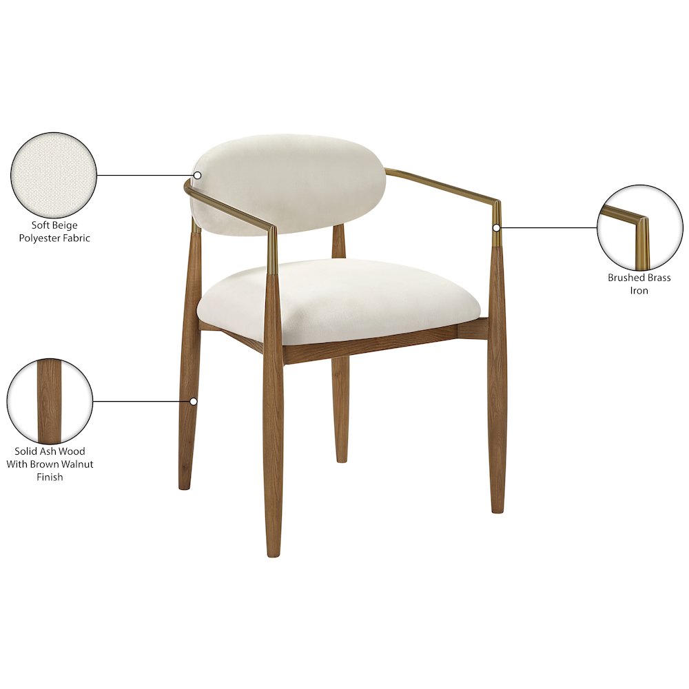 Riccio Beige Performance Fabric Upholstered Dining Arm Chair, Set of 2