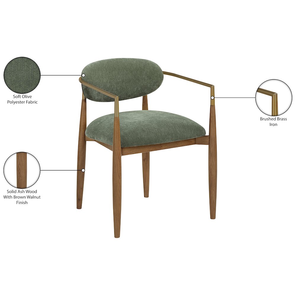 Riccio Olive Performance Fabric Upholstered Dining Arm Chair, Set of 2