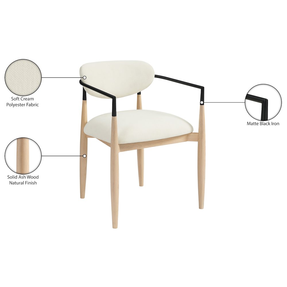 Riccio Cream Performance Fabric Upholstered Dining Arm Chair, Set of 2