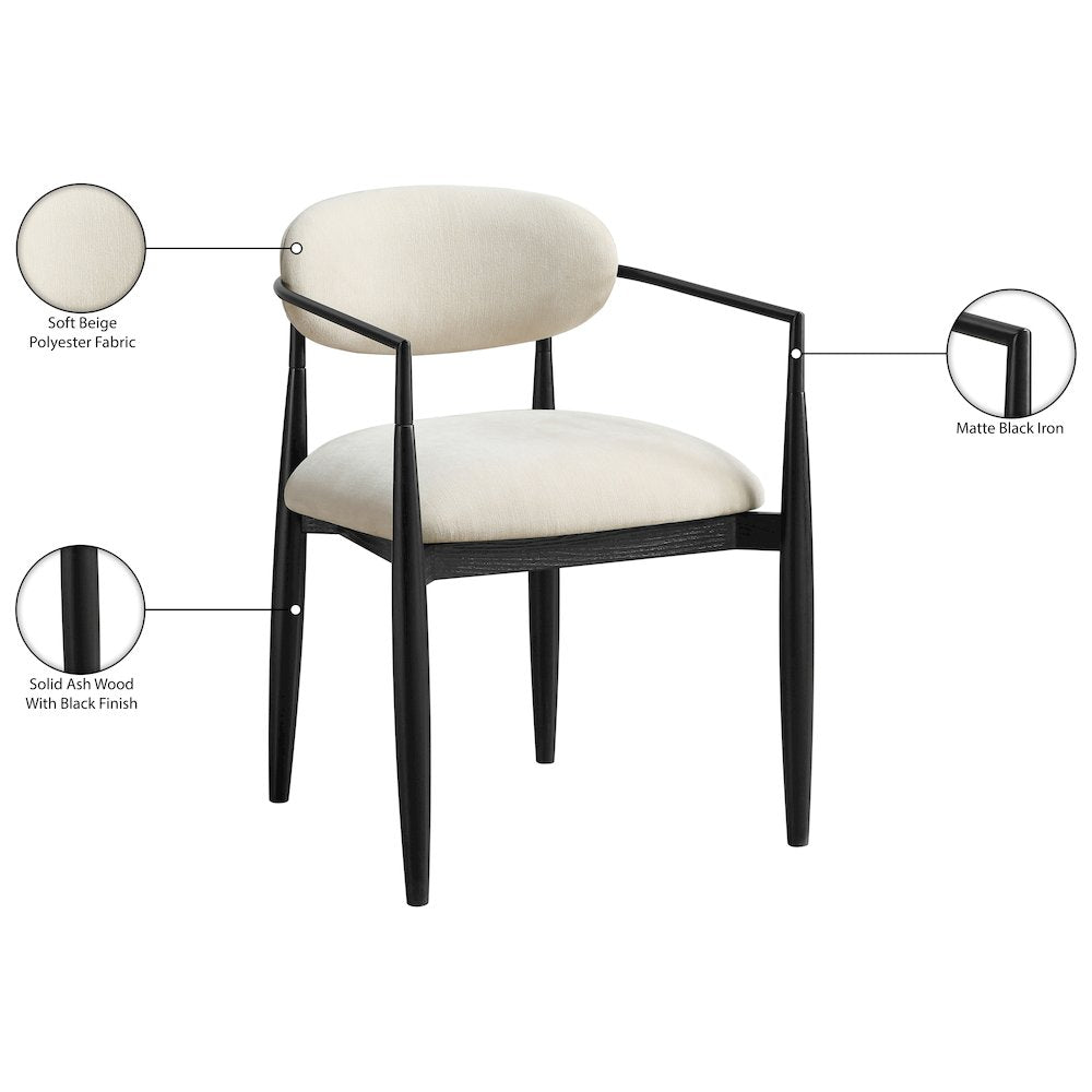 Riccio Beige Performance Fabric Upholstered Dining Arm Chair, Set of 2