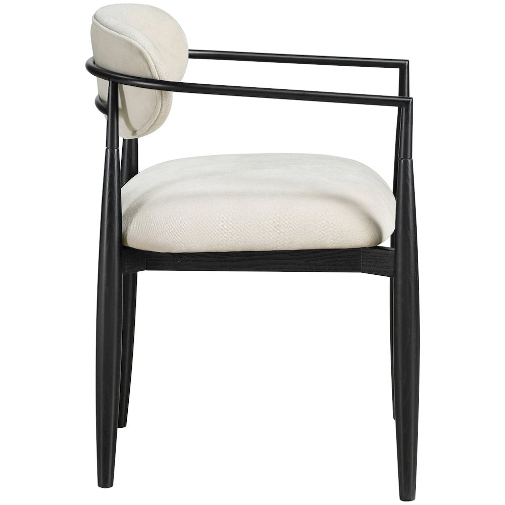 Riccio Beige Performance Fabric Upholstered Dining Arm Chair, Set of 2
