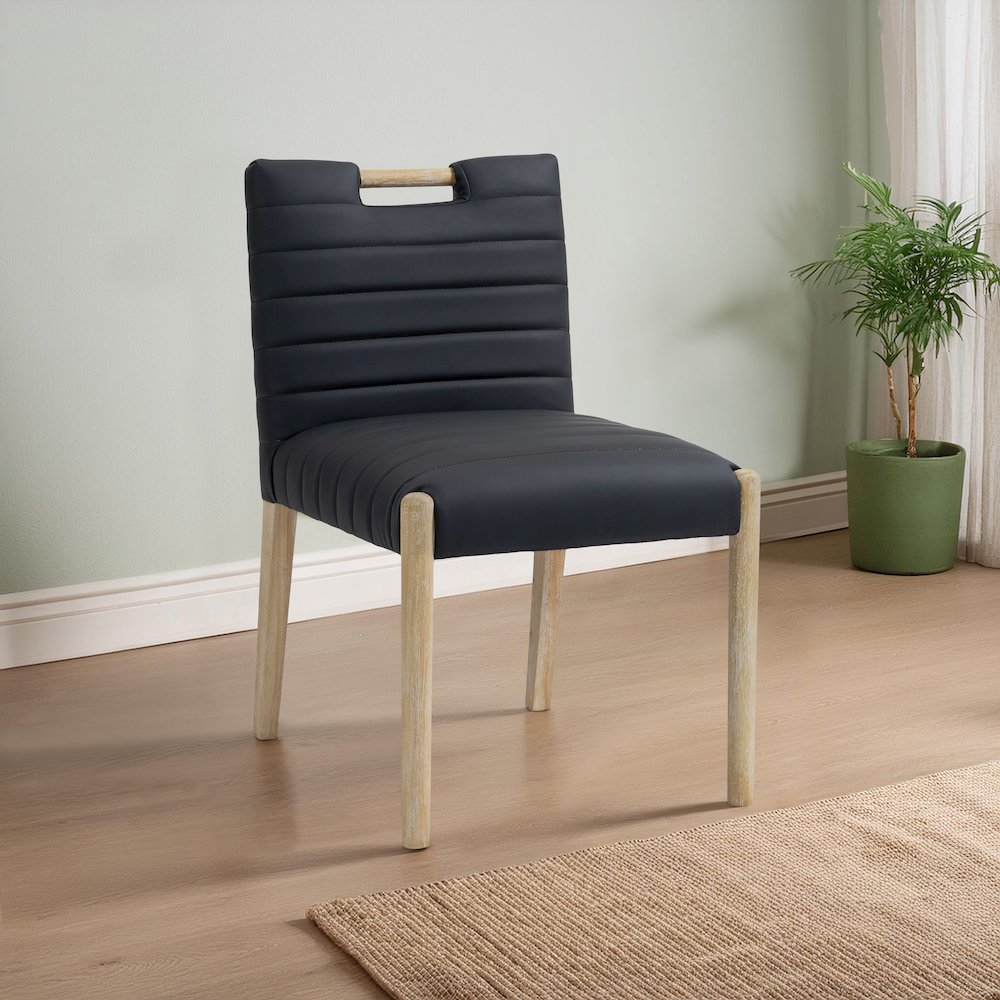 Aimee Black Vegan Leather Dining Side Chair, Set of 2