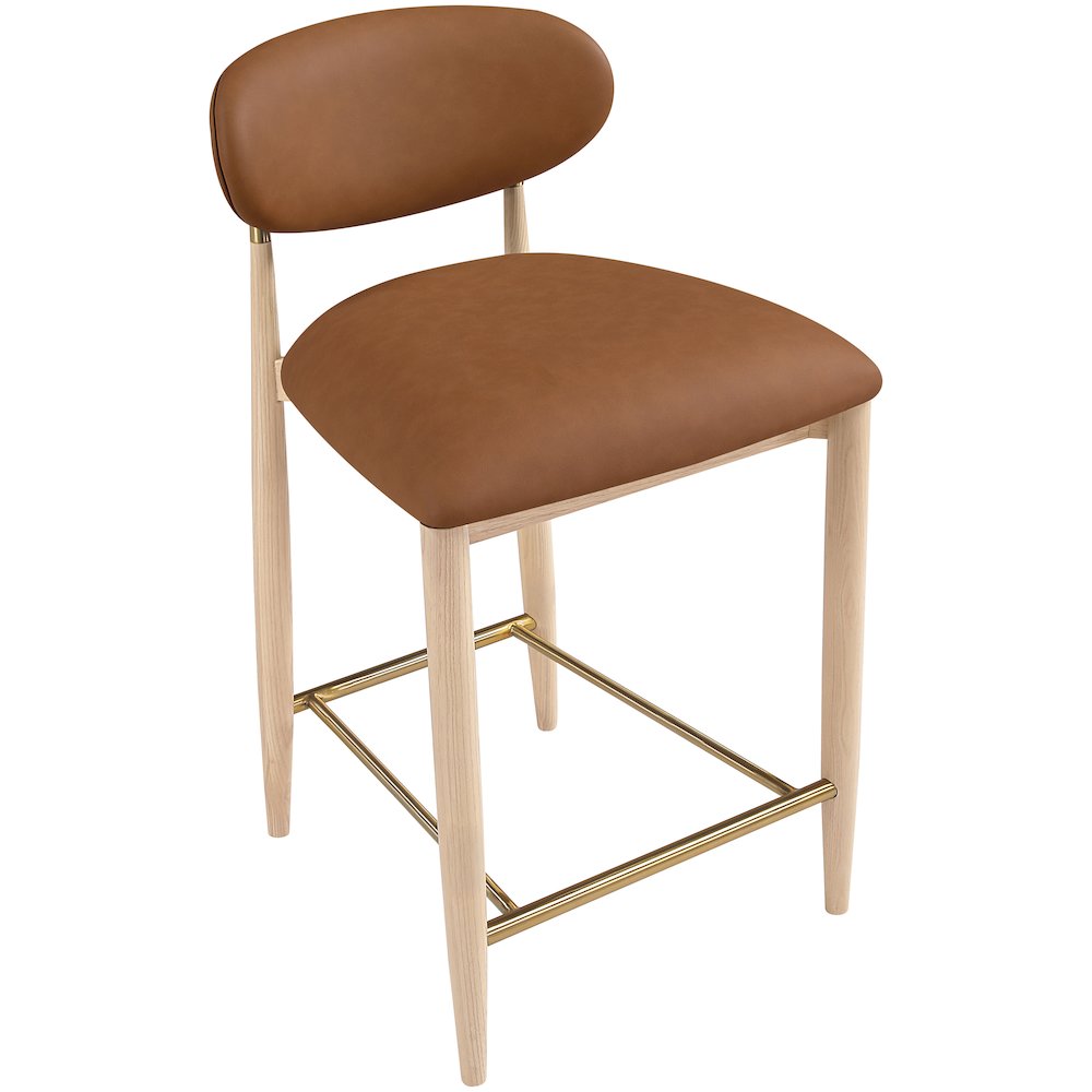 Riccio Cognac Vegan Leather Upholstered Stool