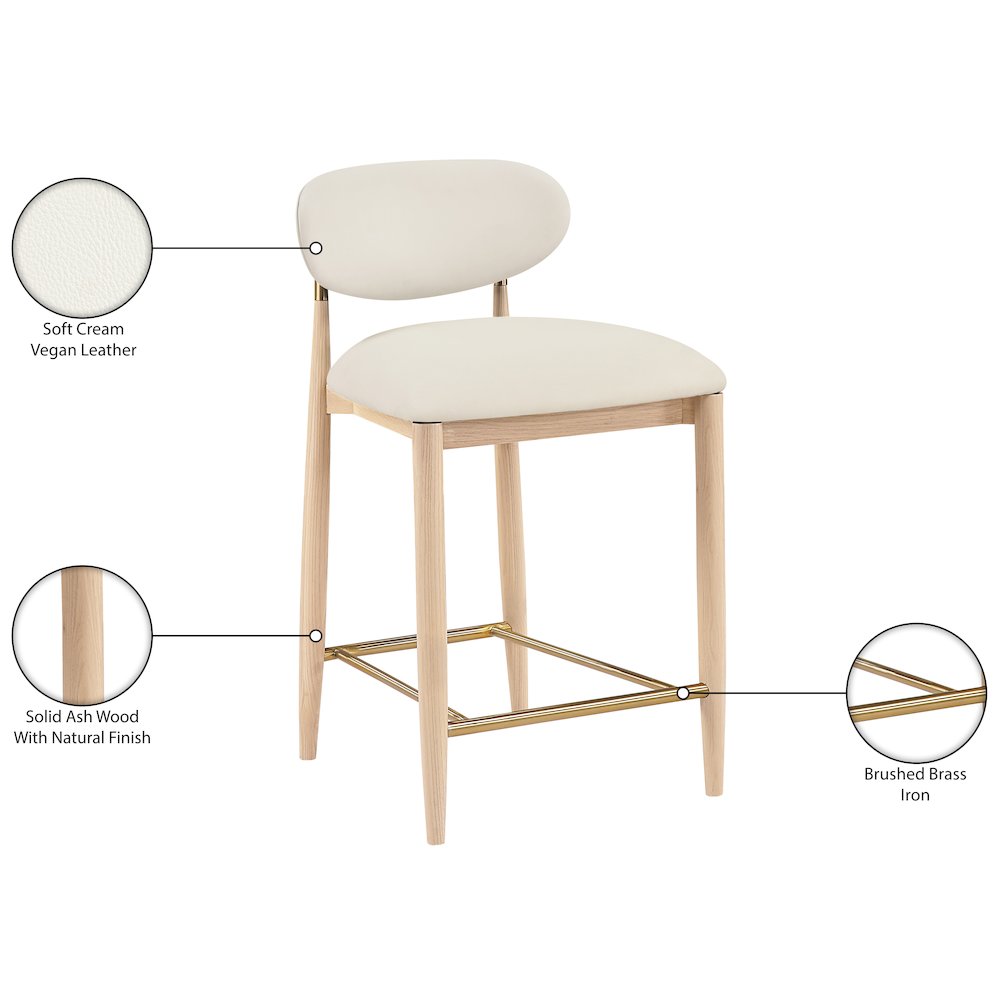 Riccio Cream Vegan Leather Upholstered Stool