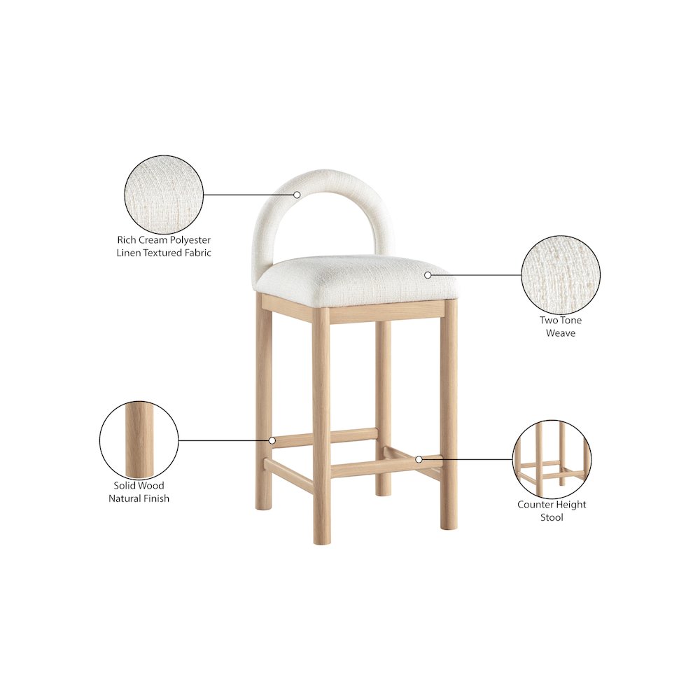 Conrad Cream Linen Textured Fabric Counter Stool