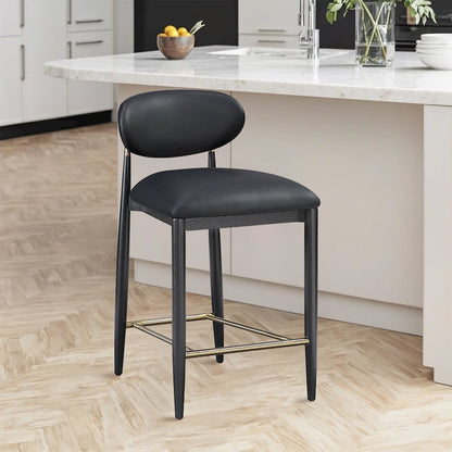 Riccio Black Vegan Leather Upholstered Stool