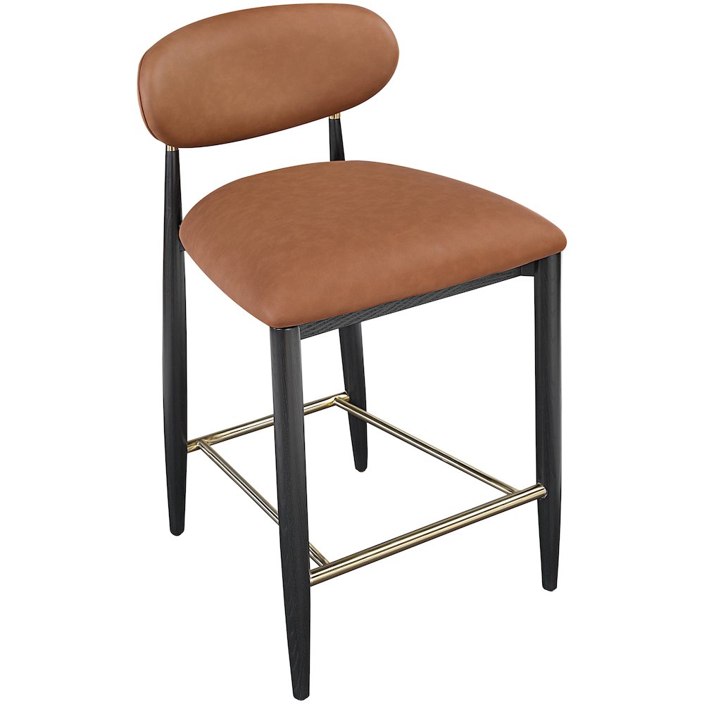 Riccio Cognac Vegan Leather Upholstered Stool